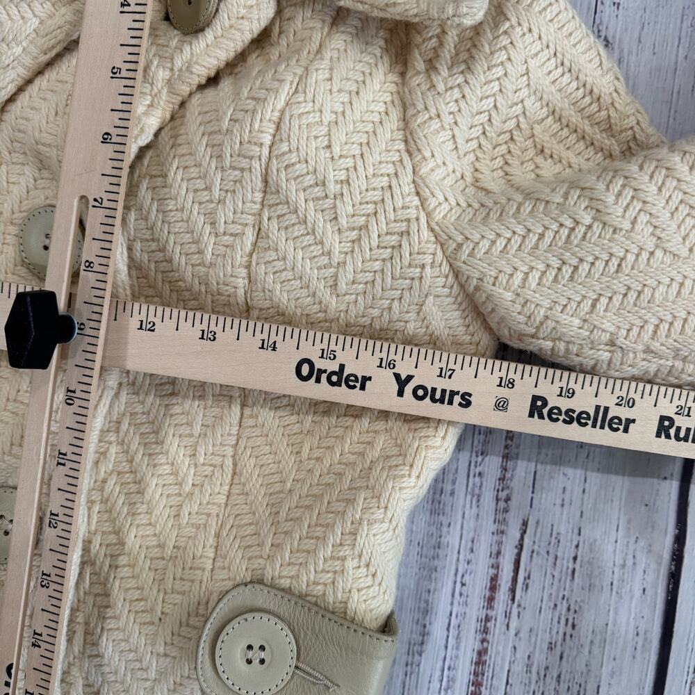 Mackage Petite Ivory Herringbone Wool Blend Coat Leather Trim - Picture 12 of 14